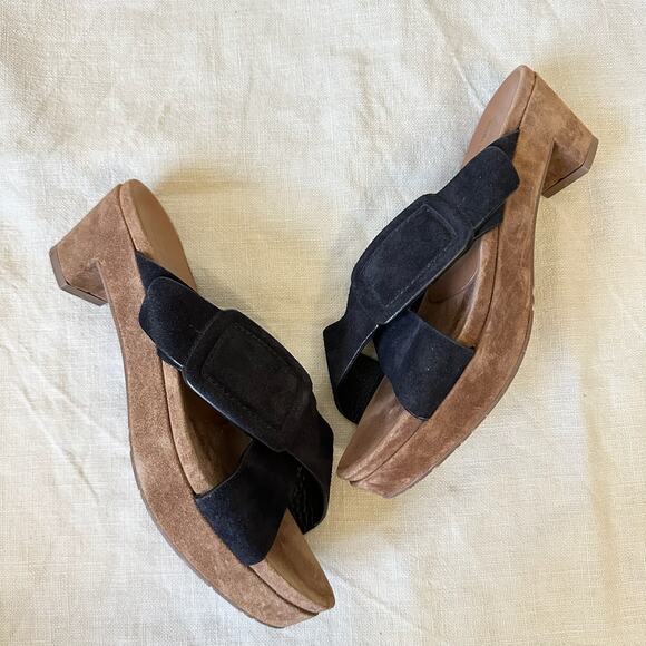 PEDRO GARCIA Sandals Black Suede Platform Slide Criss Cross - Picture 2 of 10